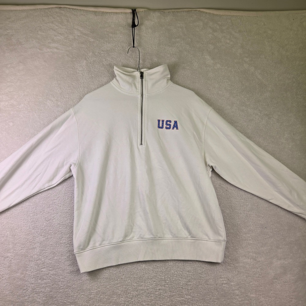 Universal Thread USA Flag Quarter Zip Sweatshirt White Medium Patriotic Pullover